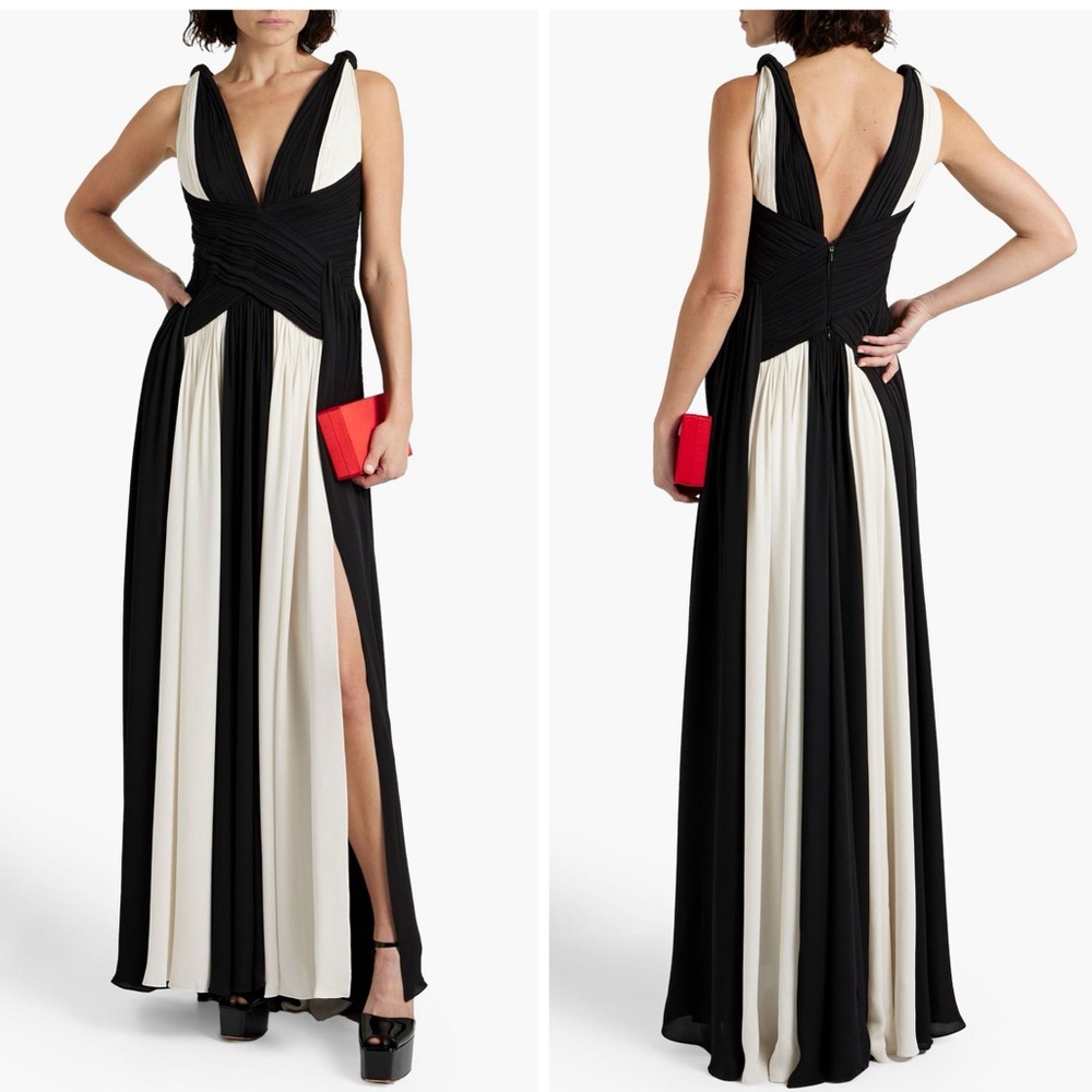 ZUHAIR MURAD Pleated two-tone crepe gown black/white maxi dress - Picture 2 of 12